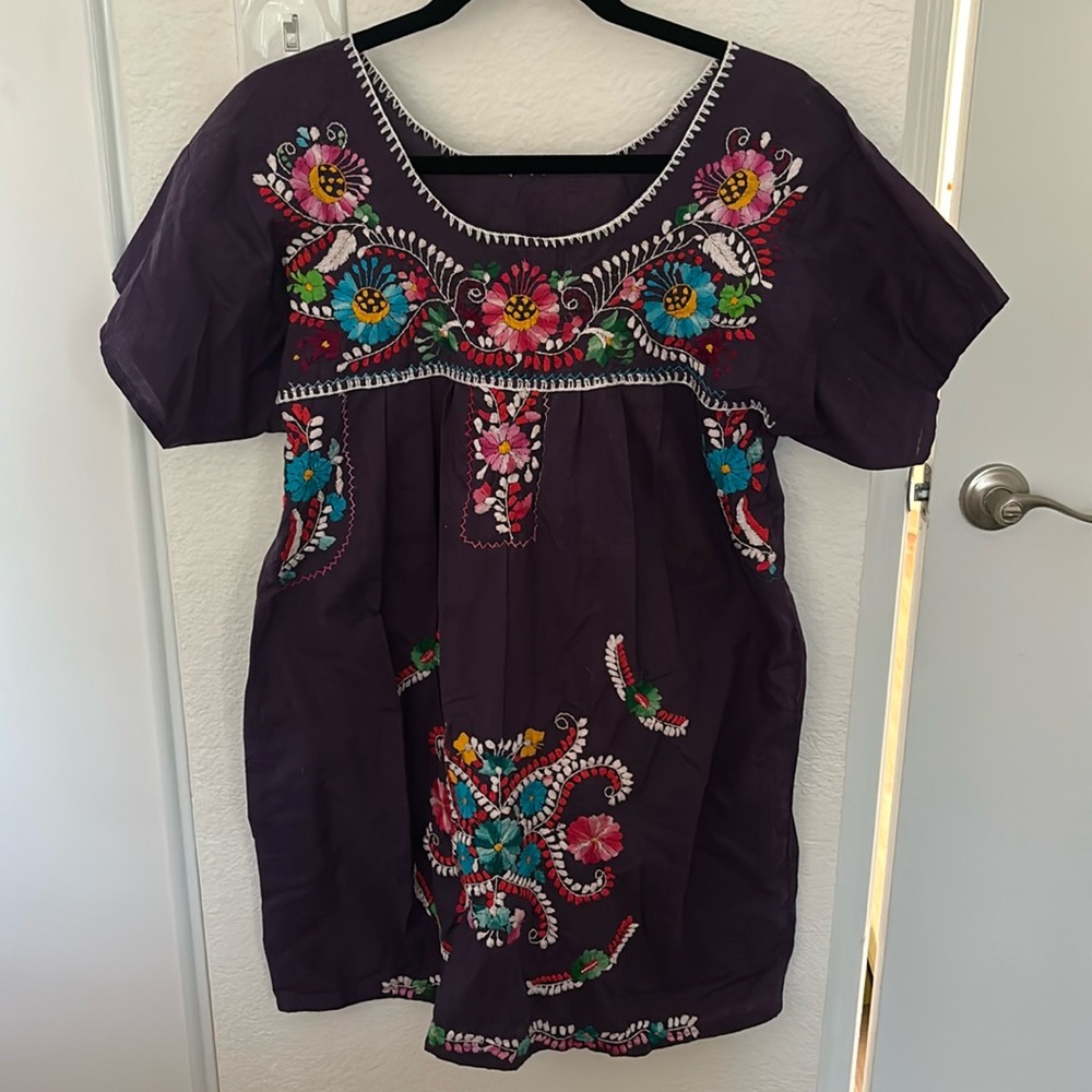 Purple Mexican dress embroidered
